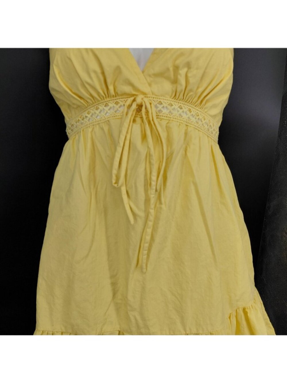 Sundress Dress Womens Large Yellow Crochet Empire Waist Boho Summer Spring Beach - Picture 3 of 14
